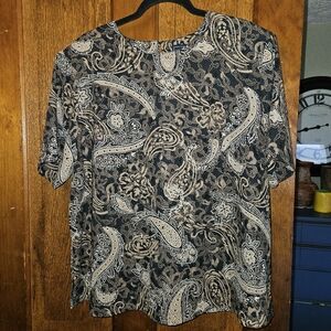 Laura Scott Womens Shirt Size 20W Brown Paisley Short Sleeve Ladies Dress Blouse